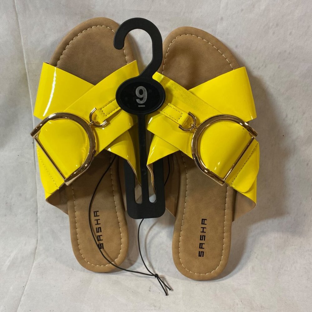 Sasha London Yellow Patent Sandal Slides